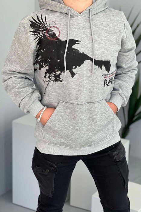 IMAGE LITTLE WRITTINGS FLUFFY MEN HOODIE LIGHT GREY/GZ - KLAUDIO FASHION