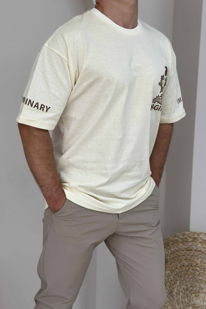 IMAGINARY WRITTING MEN T-SHIRT CREAM/KREM - 4