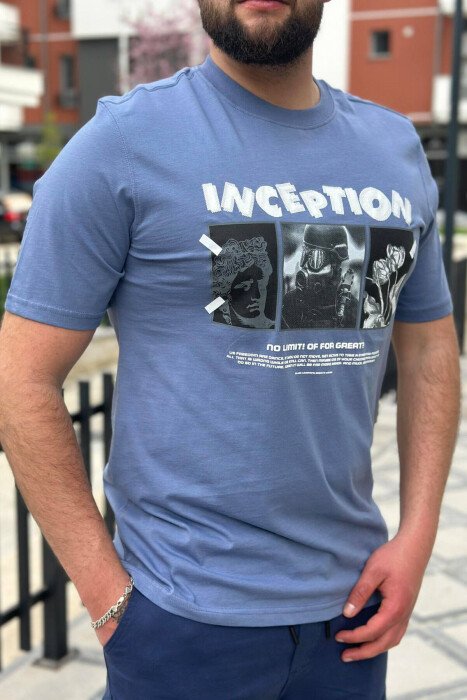 INCEPTION ROUND NECK COTTON MEN T-SHIRT BLUE/BLU - KLAUDIO FASHION