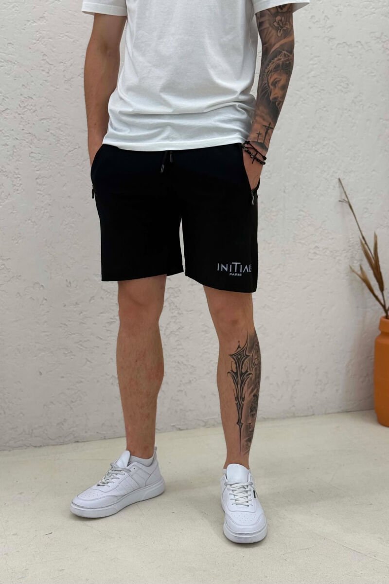 INITIALE PARIS WRITTING MEN SHORT SWEATPANTS DARK BLUE/BEE - 4