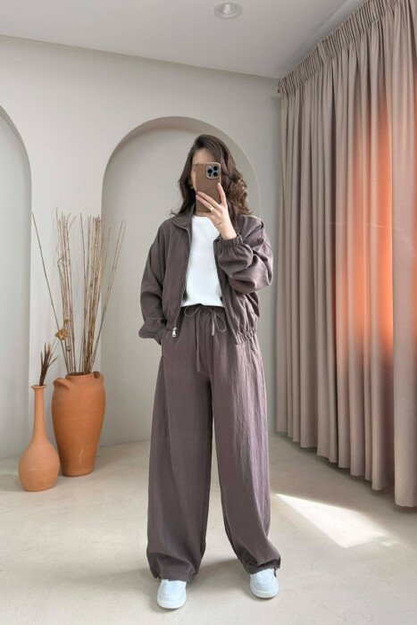 JACKET AND WIDE LEG TROUSERS WOMAN SET BROWN/KAFE - 1