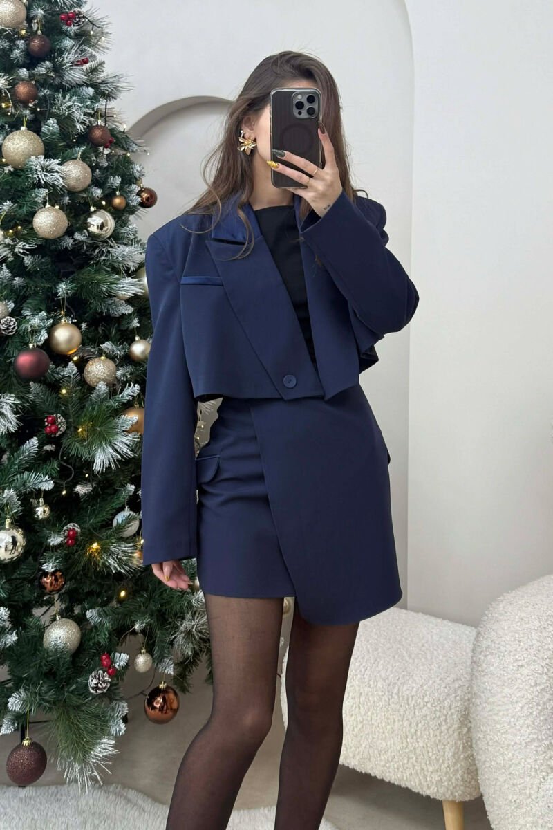 JACKET & SKIRT ONE COLOR WOMEN SET DARK BLUE/BEE - 3