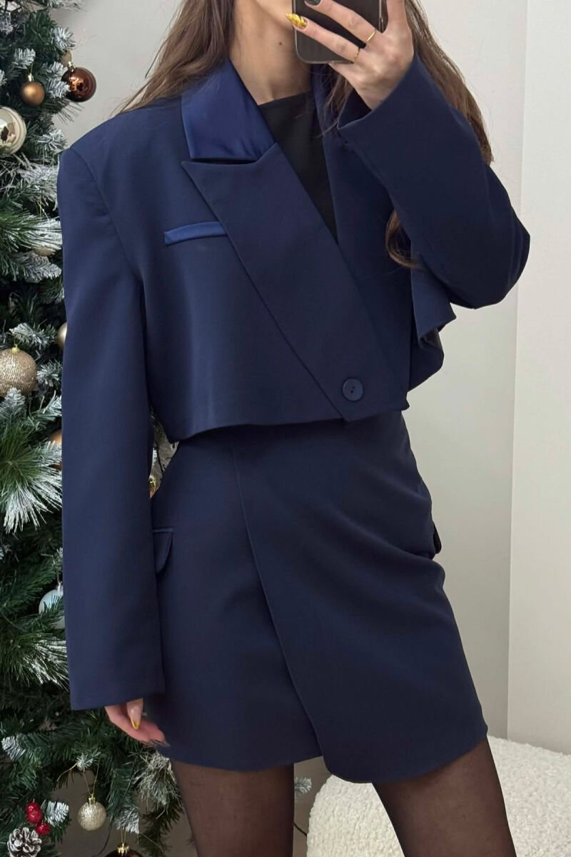 JACKET & SKIRT ONE COLOR WOMEN SET DARK BLUE/BEE - 4