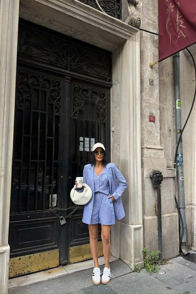 JACKET + VEST + SHORTS WOMAN THREE PIECE SET BLUE/BLU - 2