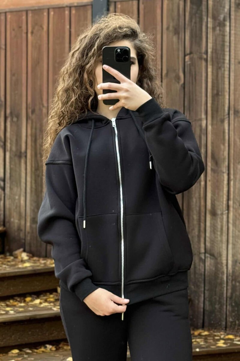 JACKET+JOGGERS ONE COLOR FLUFFY WOMEN SET BLACK/ E ZEZE - 4