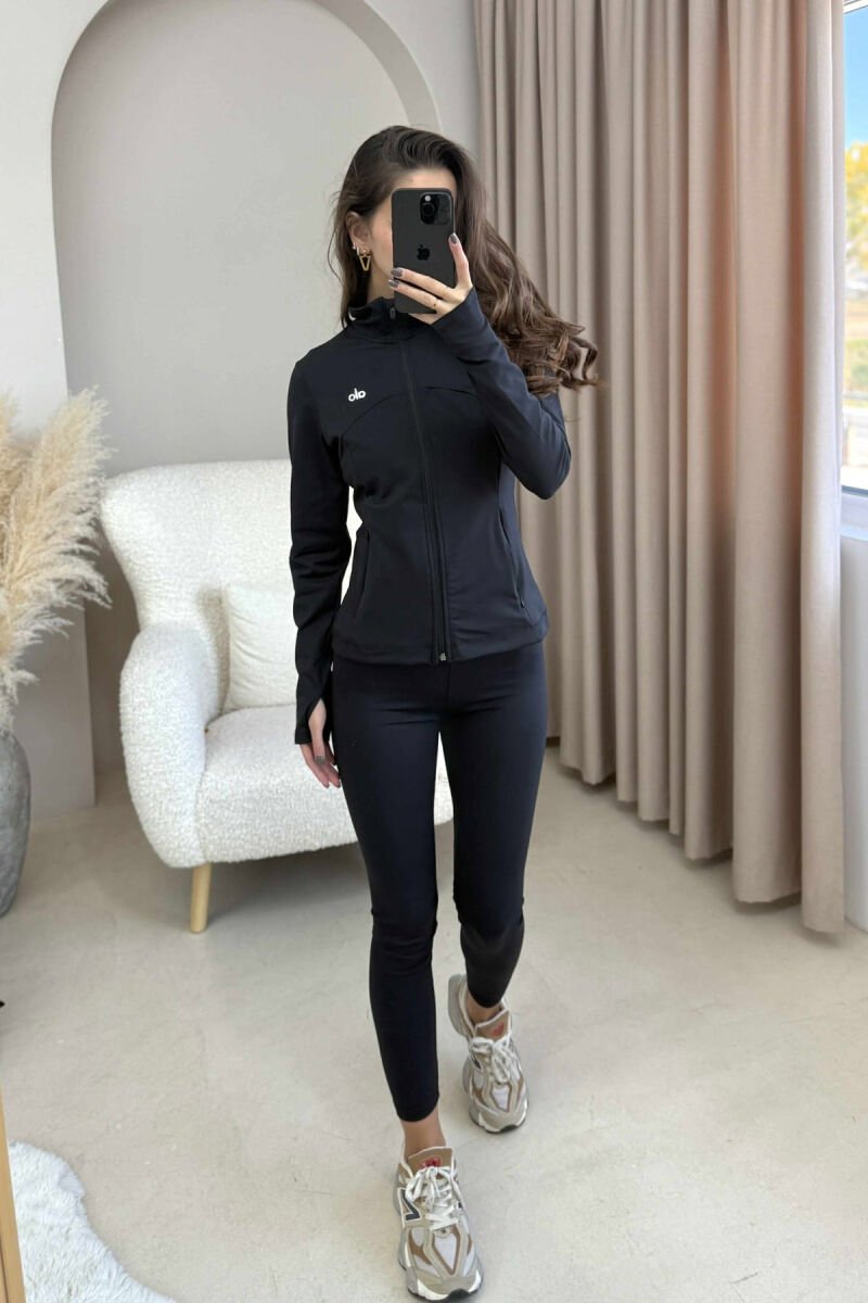 JACKET+LEGGINGS ALO WRITTING ONE COLOR WOMEN SET BLACK/ E ZEZE - 1