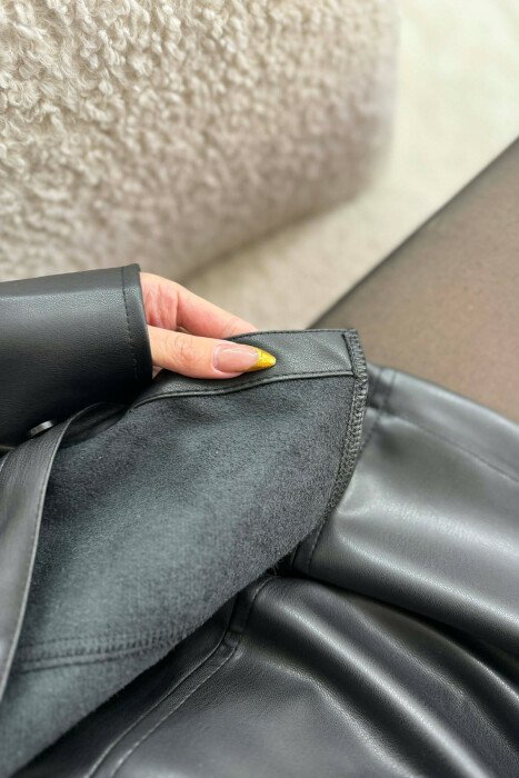 JACKET+SKORT ONE COLOR LEATHER WOMEN SET BLACK/ E ZEZE - 5