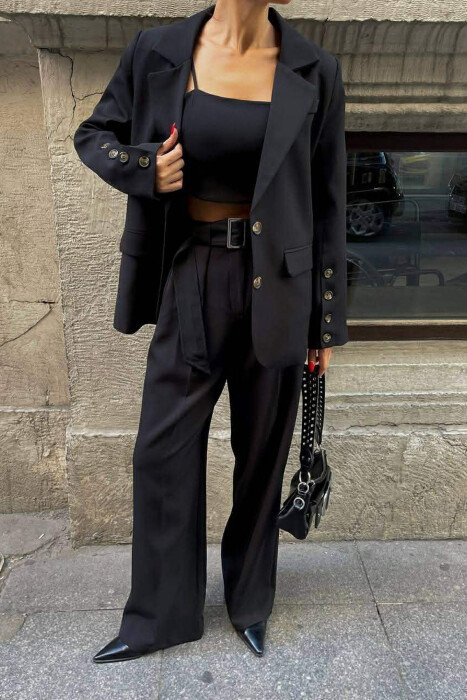 JACKET+TANK TOP+TROUSERS 3 PIECE WOMEN SET BLACK/ E ZEZE - KLAUDIO FASHION