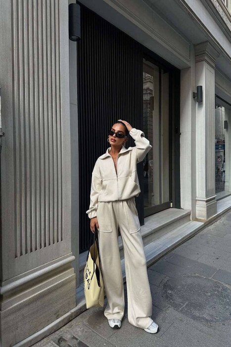 JACKET+TROUSERS ONE COLOR WOMAN SET BEIGE/BEZHE - KLAUDIO FASHION