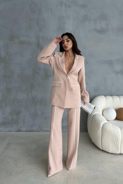 JACKET+TROUSERS OVERSIZE WOMAN SET BEIGE/BEZHE - KLAUDIO FASHION