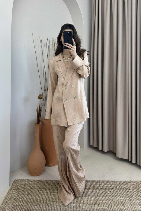 JACKET+TROUSERS WOMAN SET BEIGE/BEZHE - KLAUDIO FASHION