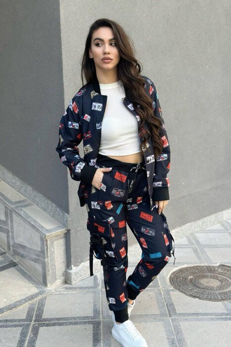 JACKET+TROUSERS WOMAN TWO PIECE SETS DARK BLUE/BEE - KLAUDIO FASHION