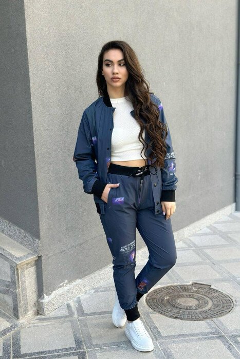 JACKET+TROUSERS WOMAN TWO PIECE SETS DARK BLUE/BEE - KLAUDIO FASHION