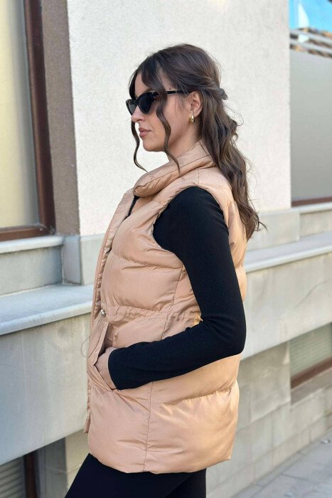 ELASTIC LACING WAIST WOMEN VEST BEIGE/BEZHE - 3