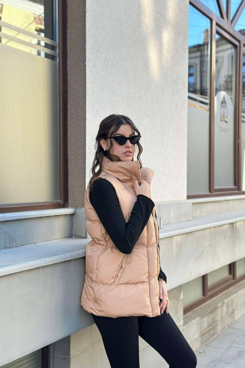 ELASTIC LACING WAIST WOMEN VEST BEIGE/BEZHE - 4