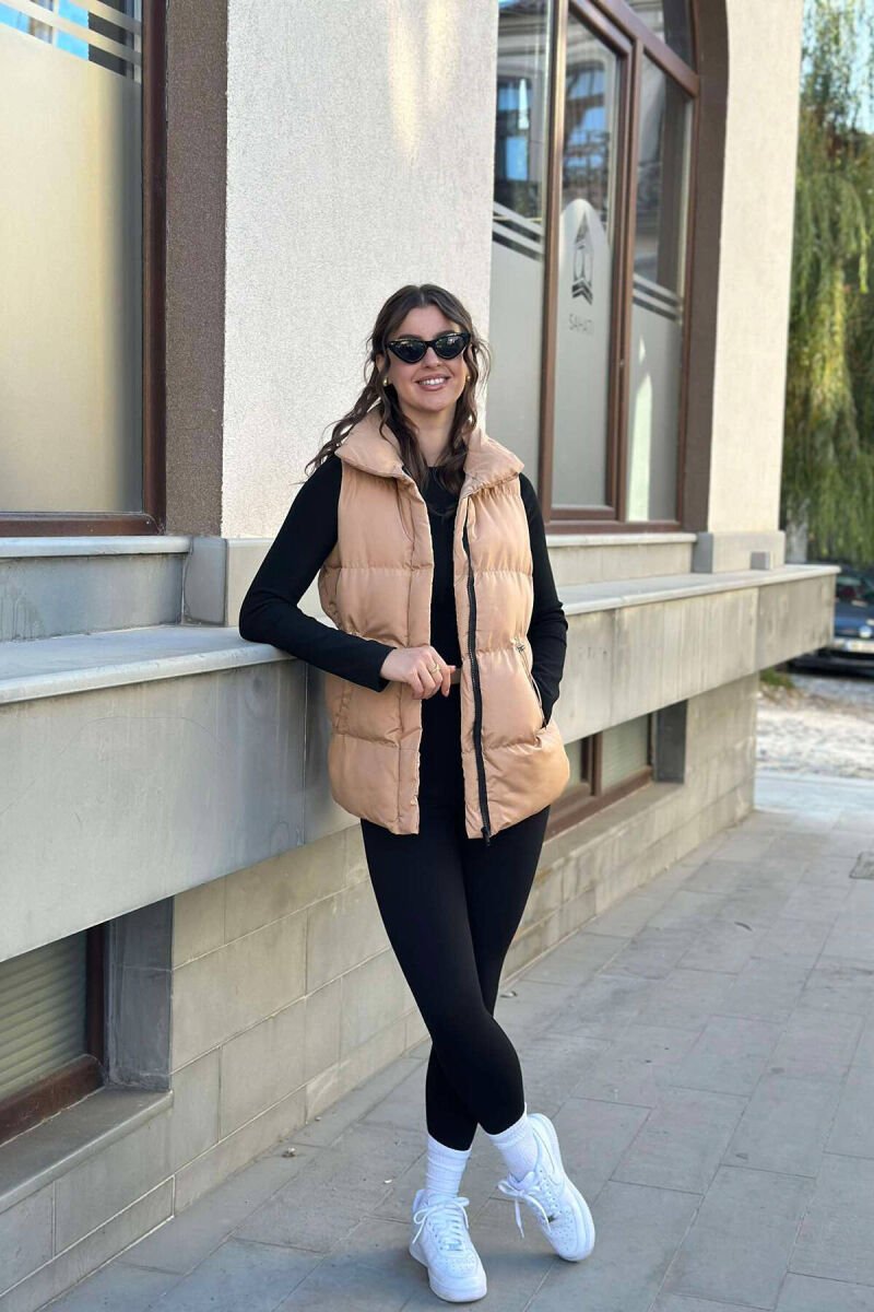ELASTIC LACING WAIST WOMEN VEST BEIGE/BEZHE - 5