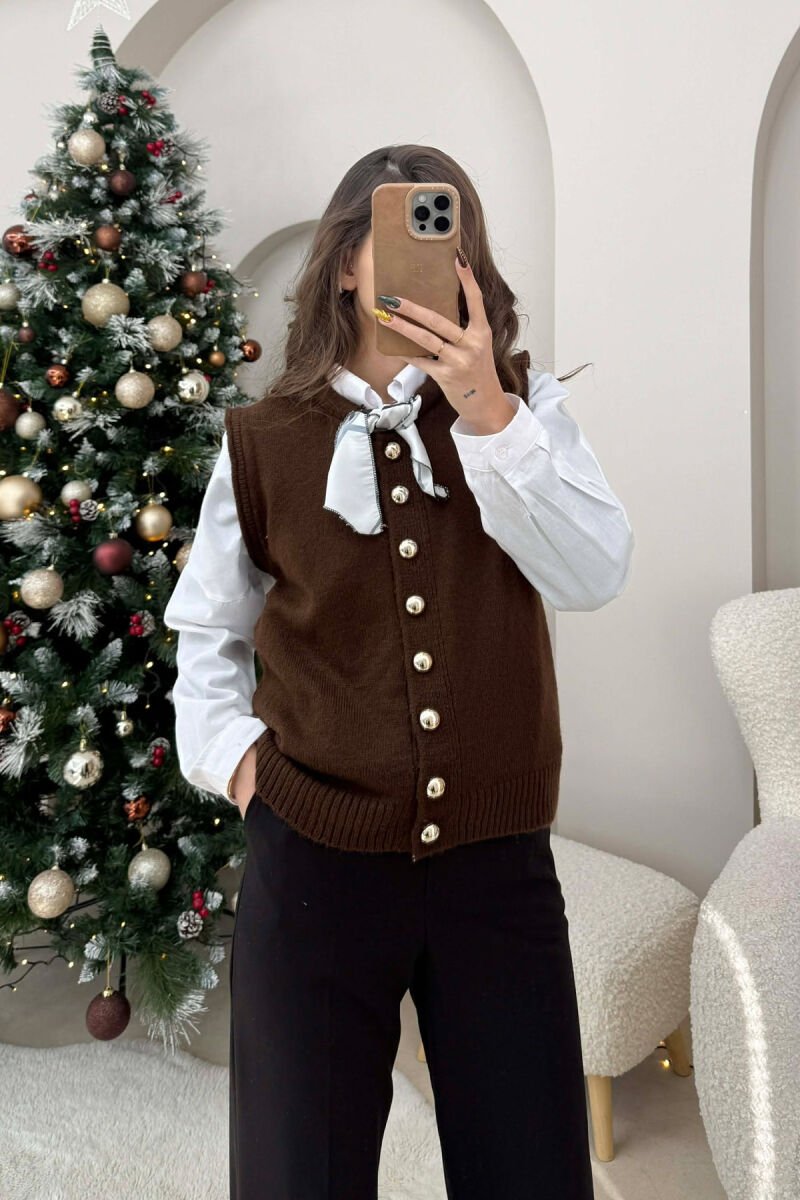 JELEK NJË NGJYRËSH PA MËNGË ME KOPSA PËR FEMRA NË NGJYRË KAFE - 3