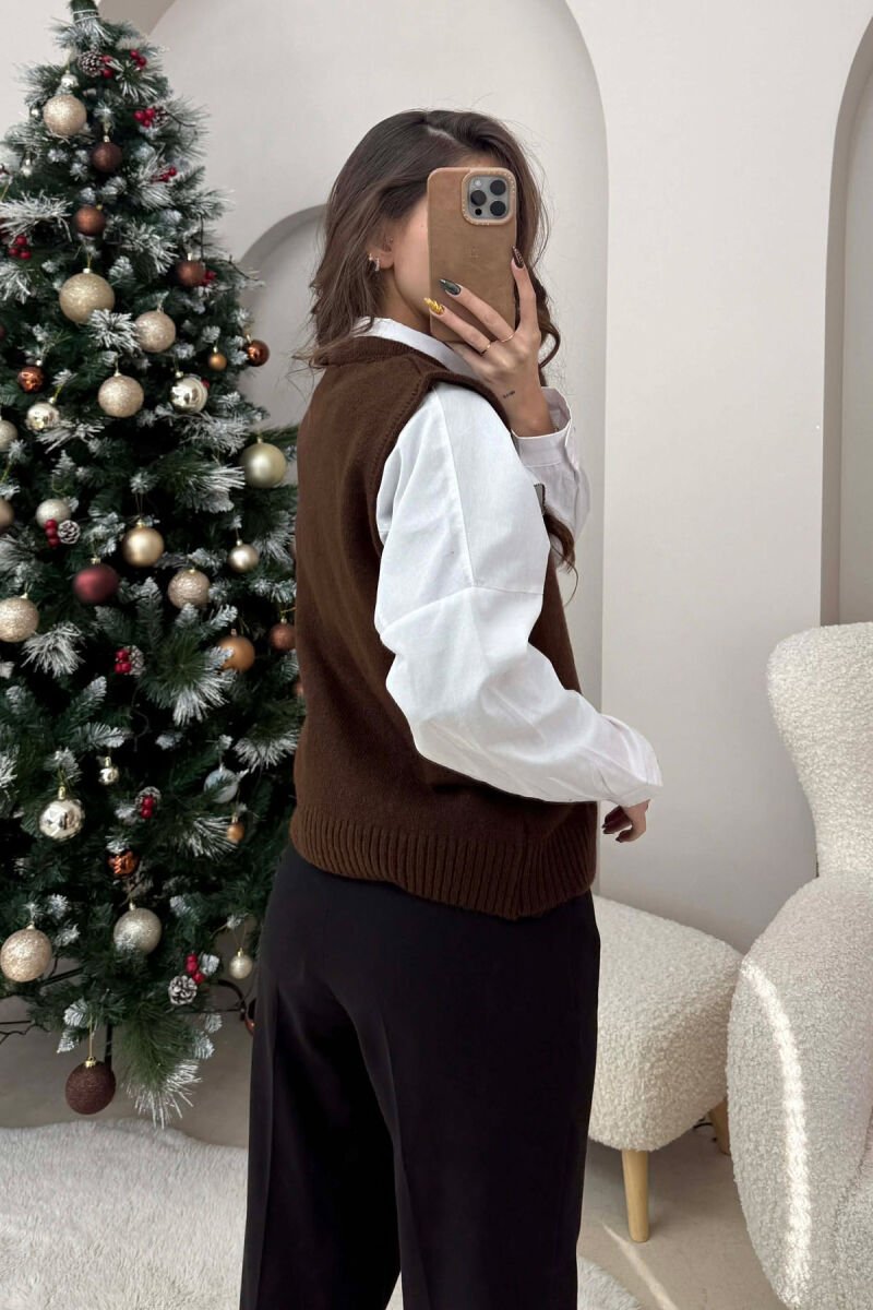 JELEK NJË NGJYRËSH PA MËNGË ME KOPSA PËR FEMRA NË NGJYRË KAFE - 4