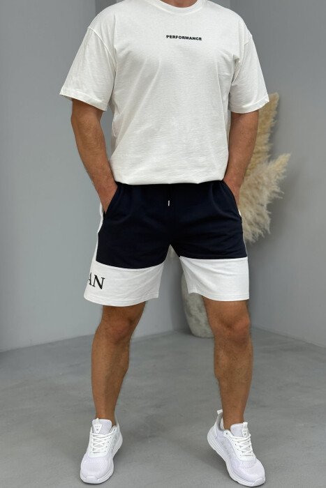 JORDAN SIDE WRITTING SHORT MEN SWEATPANTS DARK BLUE/BEE - 1
