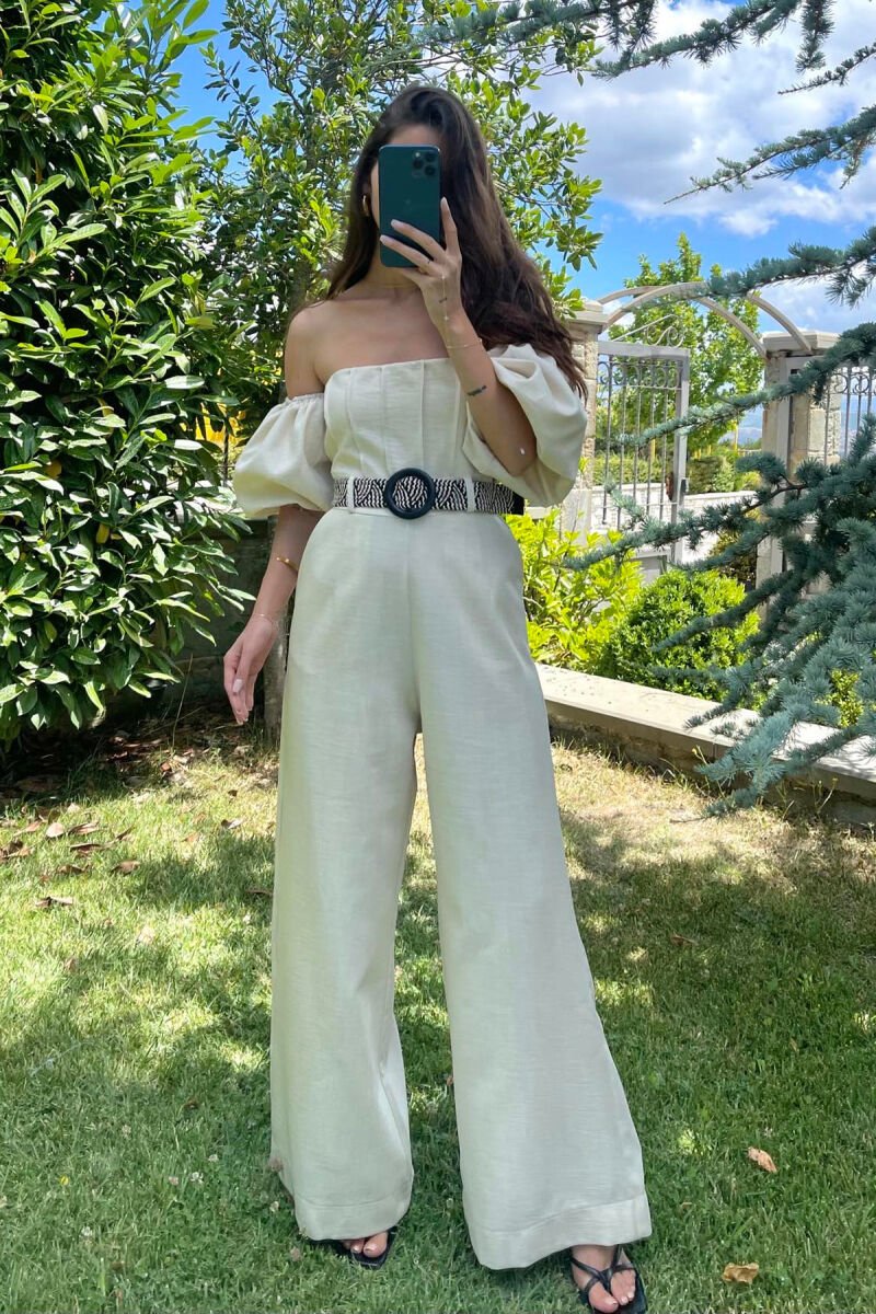 JUMPSUIT I THJESHTË ME DETAJIN E RRIPIT PËR FEMRA NË NGJYRËN KREM - 1