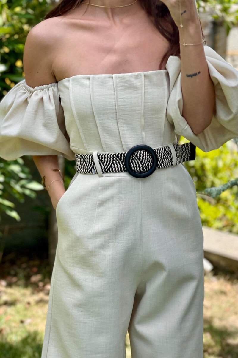 JUMPSUIT I THJESHTË ME DETAJIN E RRIPIT PËR FEMRA NË NGJYRËN KREM - 10