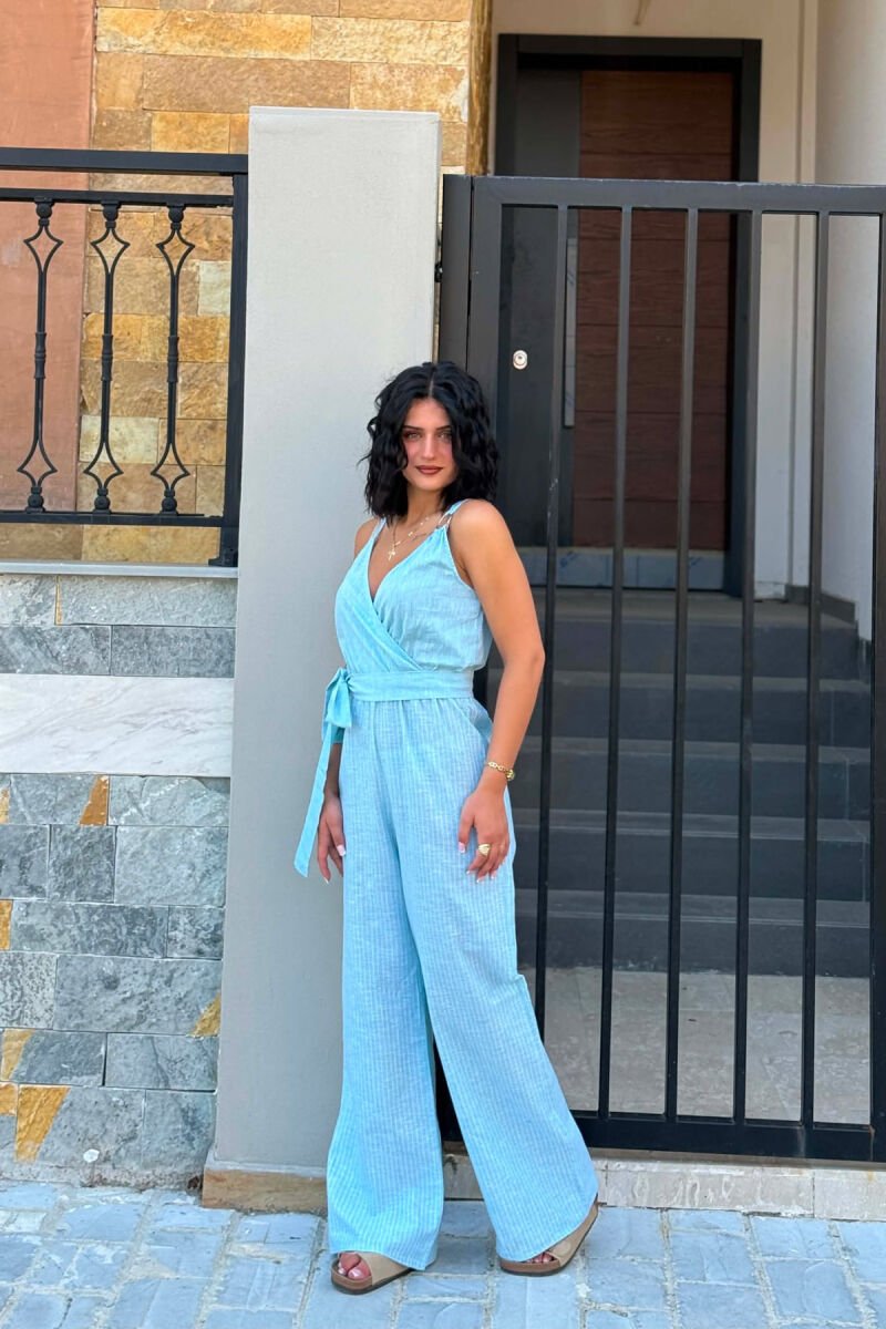 JUMPSUIT I THJESHTË ME DIZAJNIN E VIJAVE PËR FEMRA NË NGJYRËN MENTE - 2