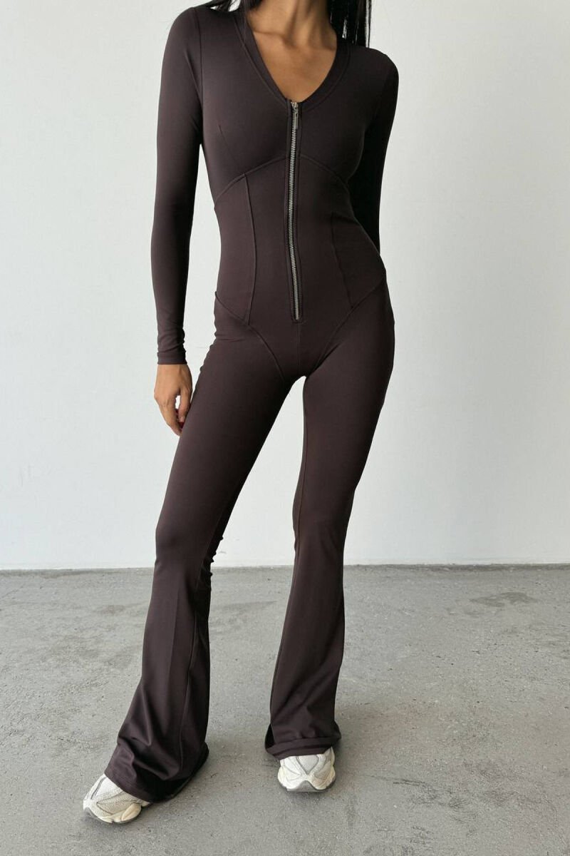 JUMPSUIT NJË NGJYRËSH ME ZINXHIR PËR FEMRA NË NGJYRE KAFE - 3