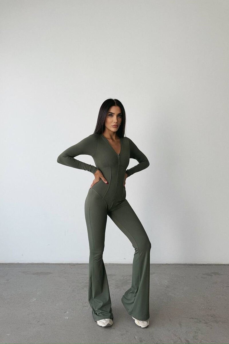 JUMPSUIT NJË NGJYRËSH ME ZINXHIR PËR FEMRA NË NGJYRËN JESHILE - 5