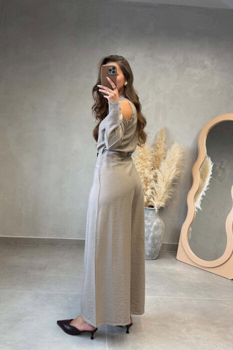 JUMPSUIT I THJESHTE NJE NGJYRESH PER FEMRA NE NGJYRE KAFE TE ZBARDHUR - 4