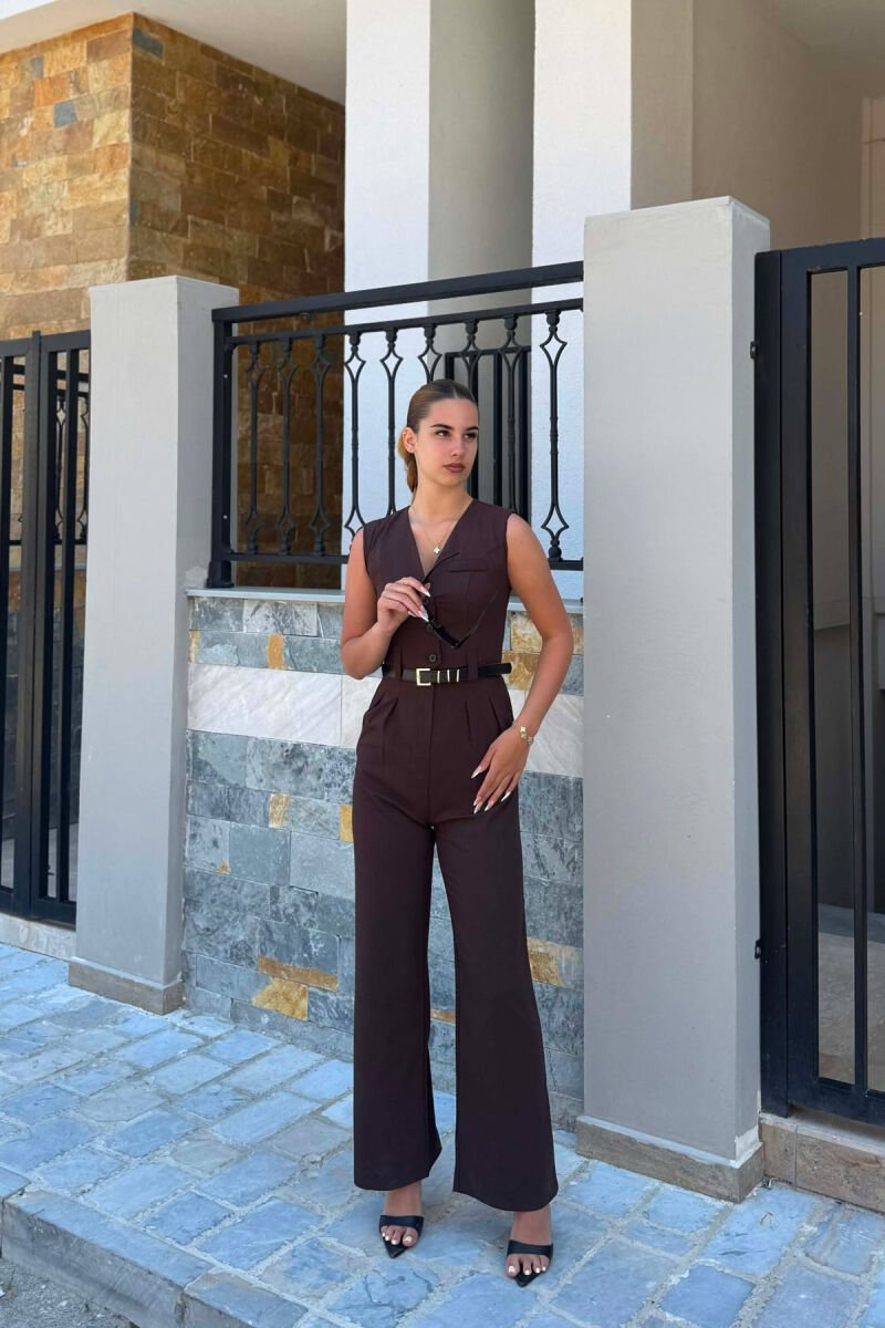 JUMPSUIT ME DETAJ RRIPI PER FEMRA NE NGJYRE KAFE - 1
