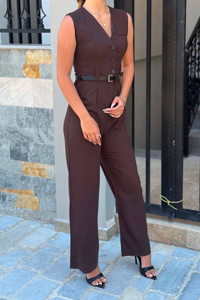 JUMPSUIT ME DETAJ RRIPI PER FEMRA NE NGJYRE KAFE - 2