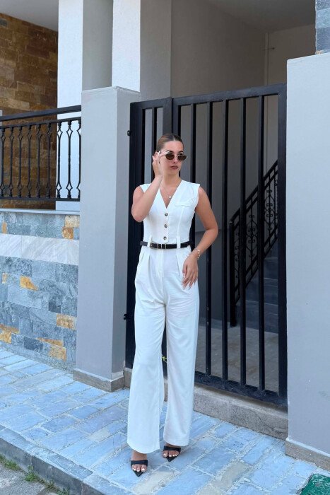 JUMPSUIT ME DETAJ RRIPI PER FEMRA NE NGJYRE TE BARDHE 