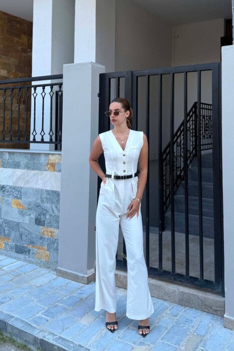 JUMPSUIT ME DETAJ RRIPI PER FEMRA NE NGJYRE TE BARDHE - 4