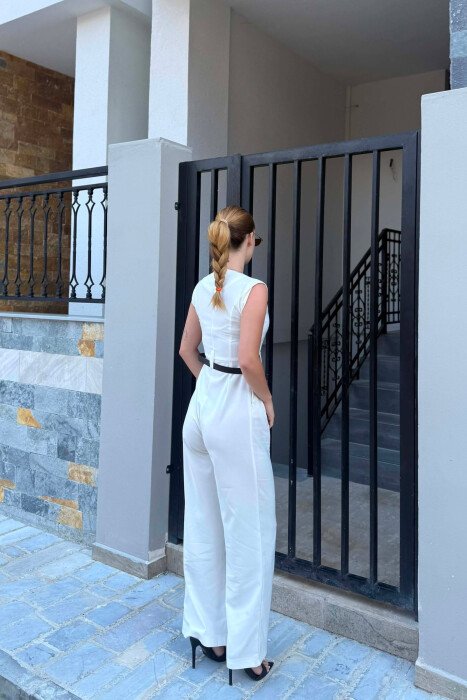 JUMPSUIT ME DETAJ RRIPI PER FEMRA NE NGJYRE TE BARDHE - 5