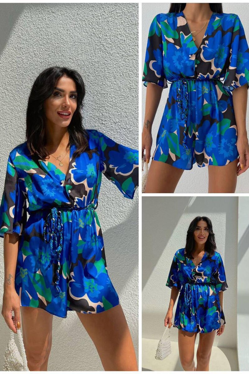 JUMPSUIT ME DIZAJNIN E LULEVE PËR FEMRA NË NGJYRËN BLU - 1