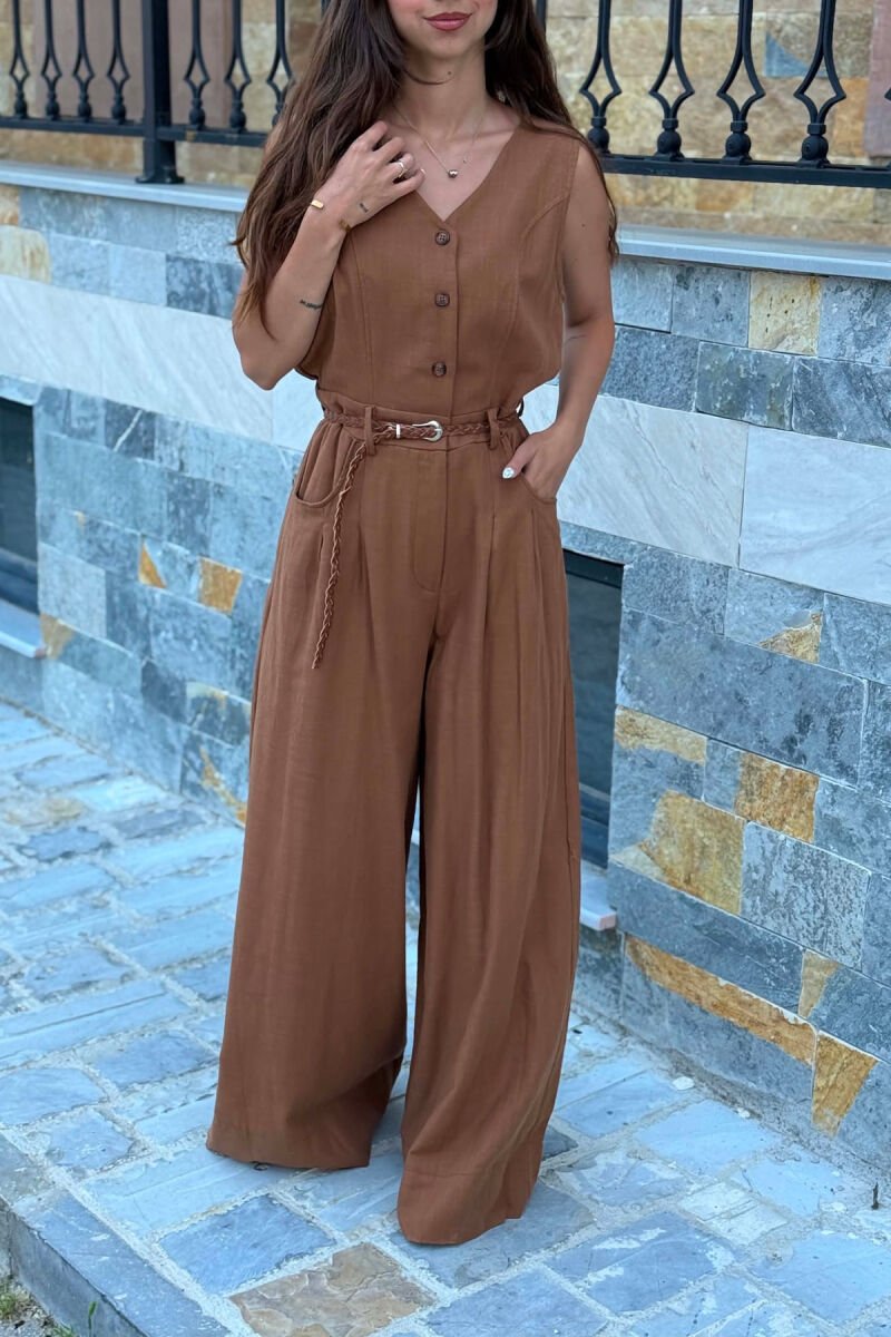 JUMPSUIT ME RRIP PER FEMRA NE NGJYRE KAFE - 3