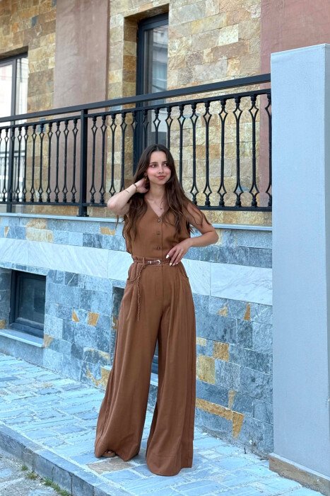 JUMPSUIT ME RRIP PER FEMRA NE NGJYRE KAFE - 4