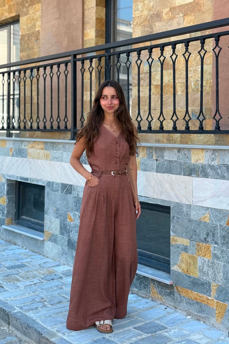 JUMPSUIT ME RRIP PER FEMRA NE NGJYRE KAFE - 1