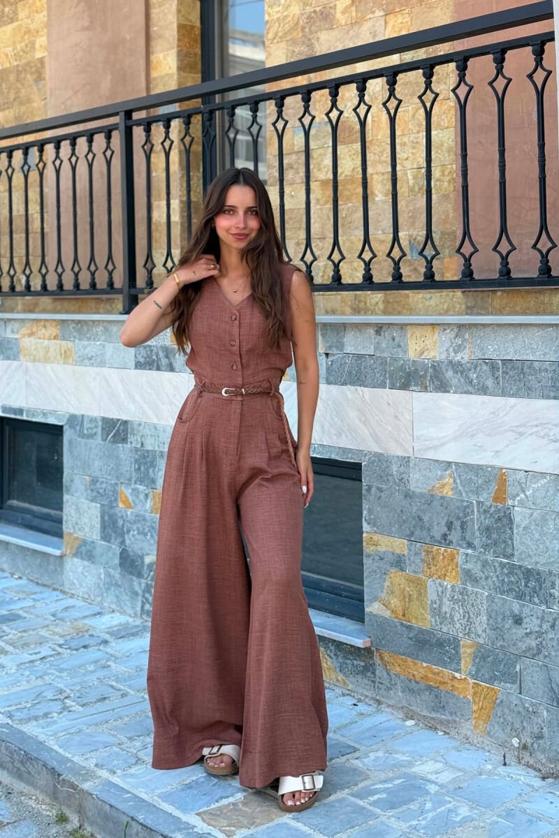 JUMPSUIT ME RRIP PER FEMRA NE NGJYRE KAFE - 2