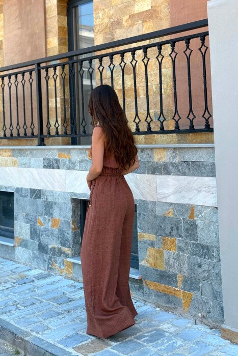 JUMPSUIT ME RRIP PER FEMRA NE NGJYRE KAFE - 3