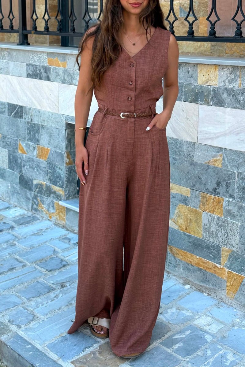 JUMPSUIT ME RRIP PER FEMRA NE NGJYRE KAFE - 4