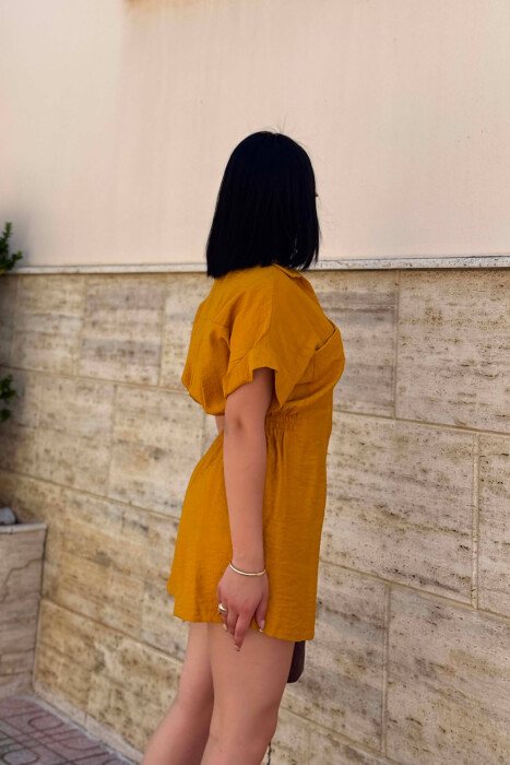 JUMPSUIT NJE NGJYRESH I SHKURTER PER FEMRA NE NGJYRE MUSTARDE - 6