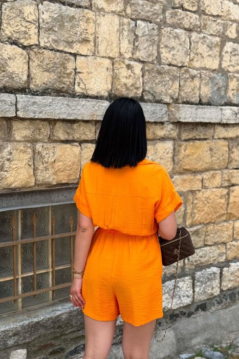 JUMPSUIT NJE NGJYRESH I SHKURTER PER FEMRA NE NGJYRE PORTOKALLI - 4