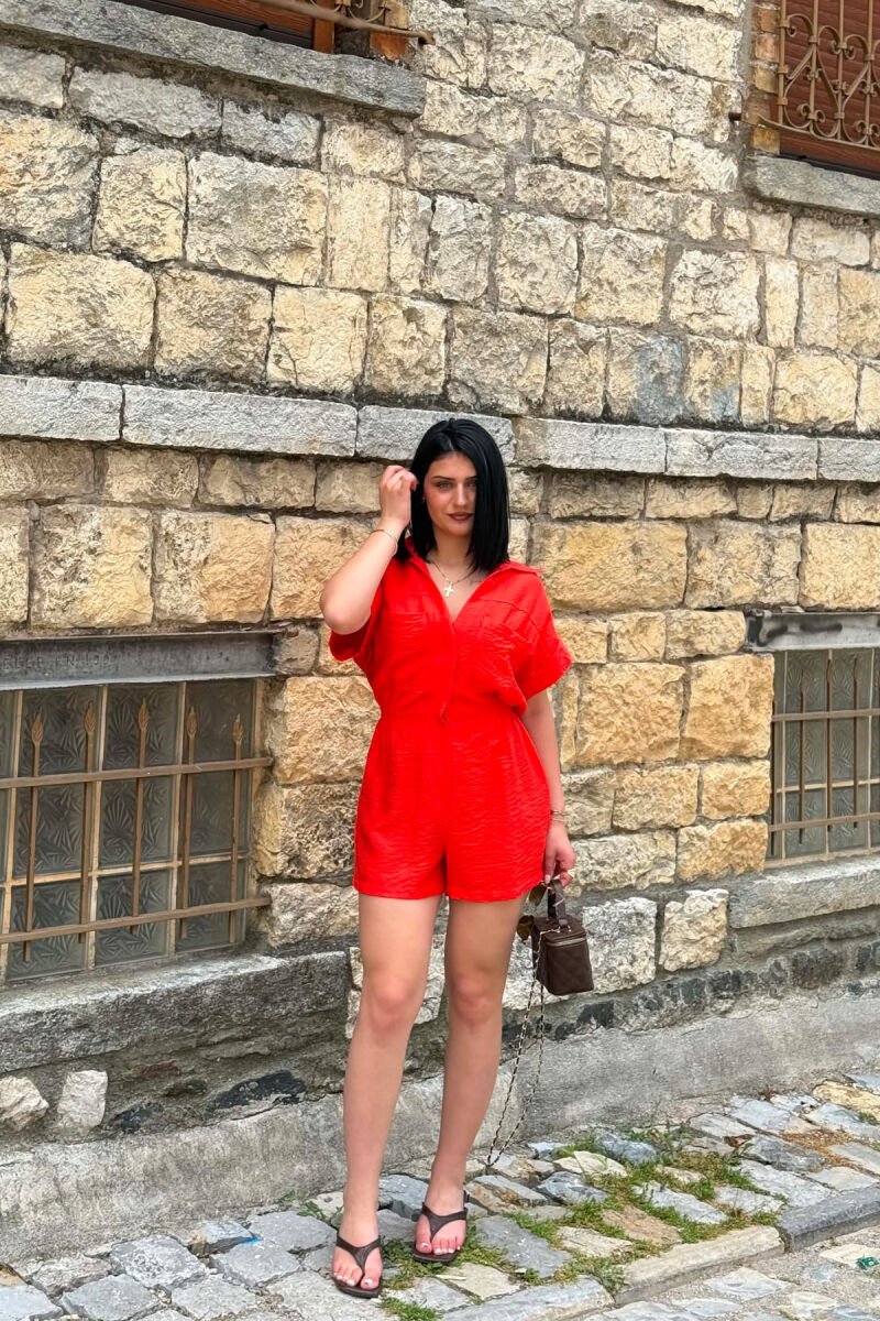 JUMPSUIT NJE NGJYRESH I SHKURTER PER FEMRA NE NGJYRE SALMON - 3