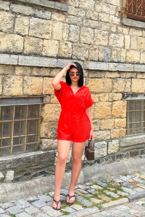 JUMPSUIT NJE NGJYRESH I SHKURTER PER FEMRA NE NGJYRE SALMON - 4