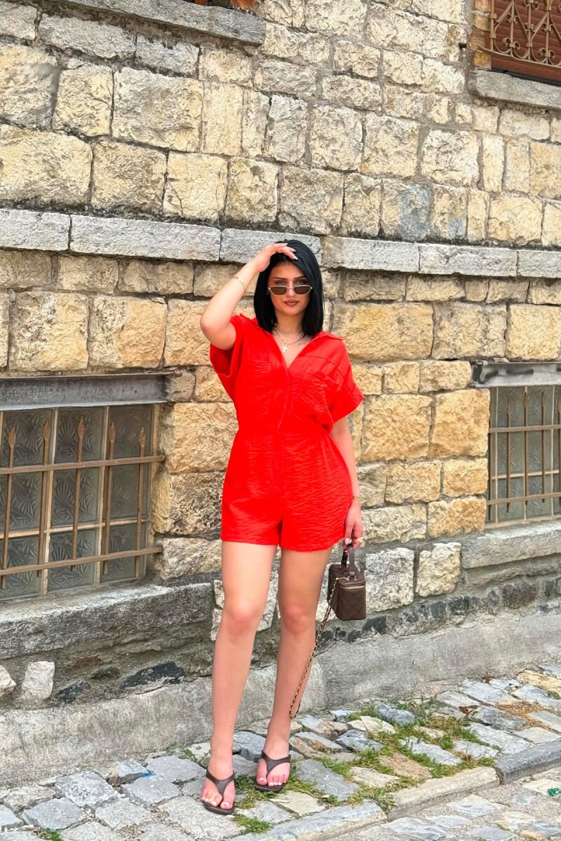 JUMPSUIT NJE NGJYRESH I SHKURTER PER FEMRA NE NGJYRE SALMON - 4