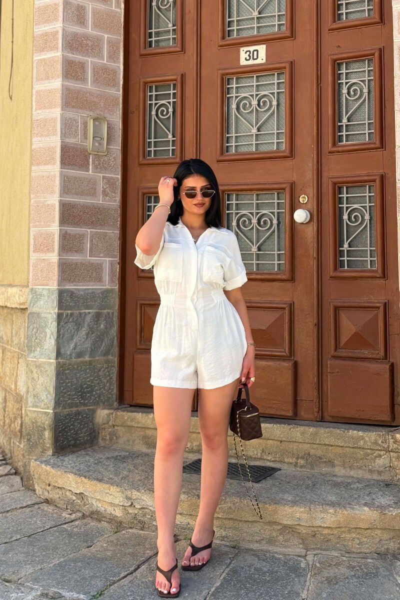 JUMPSUIT NJE NGJYRESH I SHKURTER PER FEMRA NE NGJYRE TE BARDHE - 3