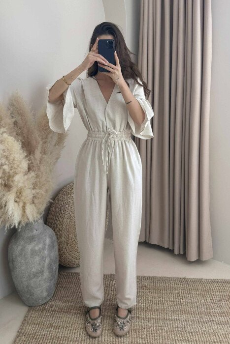 JUMPSUIT NJË NGJYRËSH I THJESHTË PËR FEMRA NË NGJYRËN KREM - 1