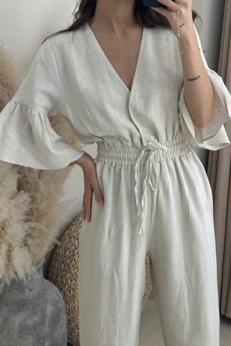 JUMPSUIT NJË NGJYRËSH I THJESHTË PËR FEMRA NË NGJYRËN KREM - 5