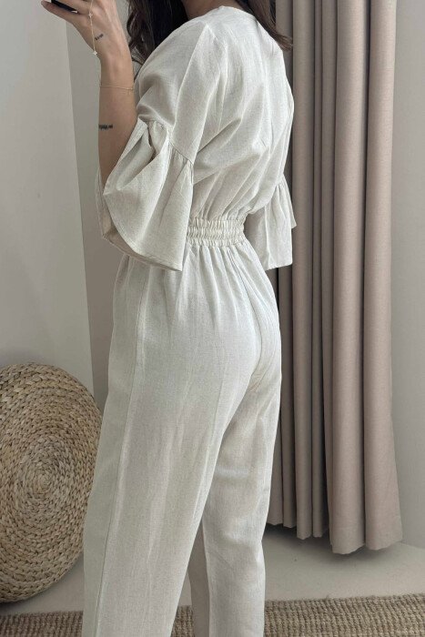 JUMPSUIT NJË NGJYRËSH I THJESHTË PËR FEMRA NË NGJYRËN KREM - 7
